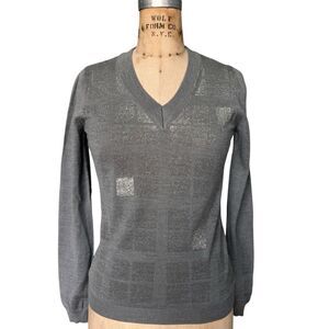 Egon Furstenberg Grey Glitter Luxury V-Neck Sweater M